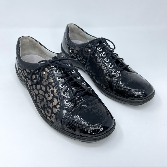 Like New, Waldlaufer Janina Cheetah Metallic Patent Leather Sneakers Black 8 US - Picture 8 of 9
